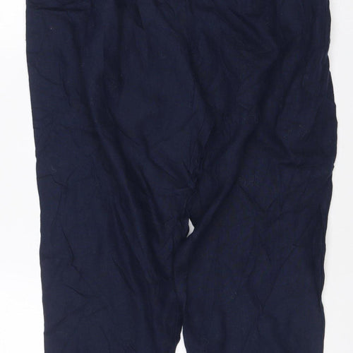 M&S Collection Women Blue Linen Cropped Straight Trousers UK 14