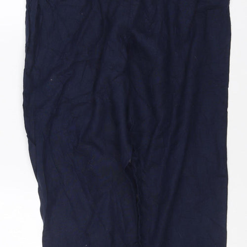 M&S Collection Women Blue Linen Cropped Straight Trousers UK 14