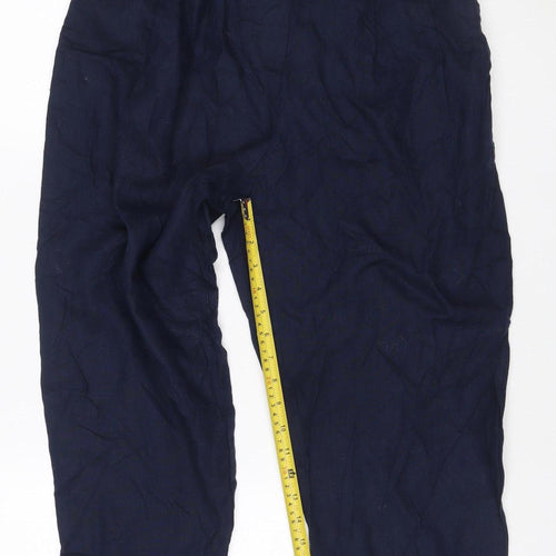 M&S Collection Women Blue Linen Cropped Straight Trousers UK 14