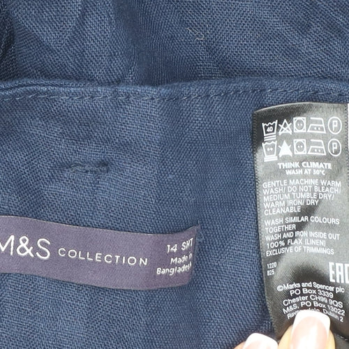 M&S Collection Women Blue Linen Cropped Straight Trousers UK 14