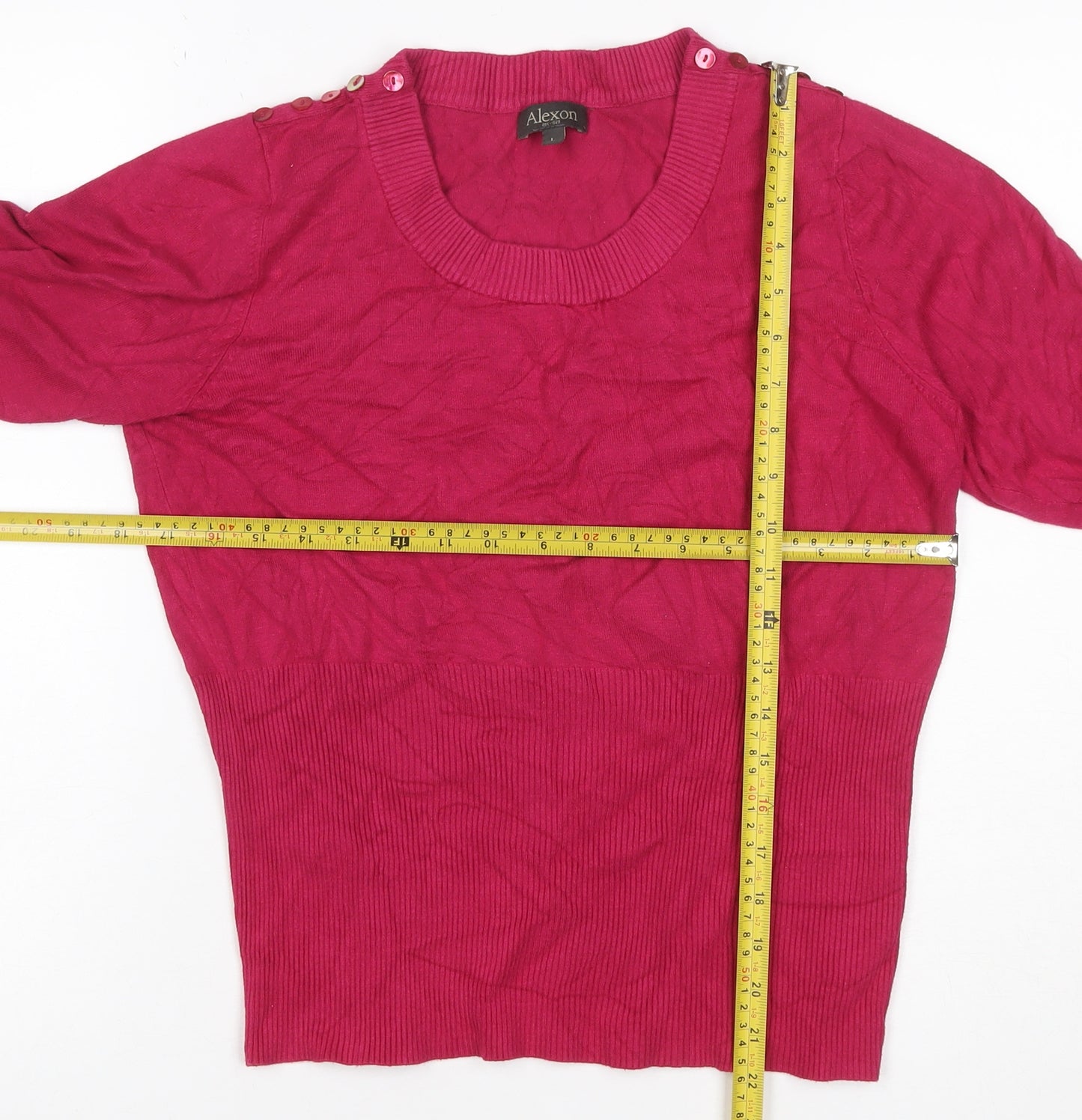 Alexon Women’s Pink L Scoop Neck Button Shoulder Knit Jumper