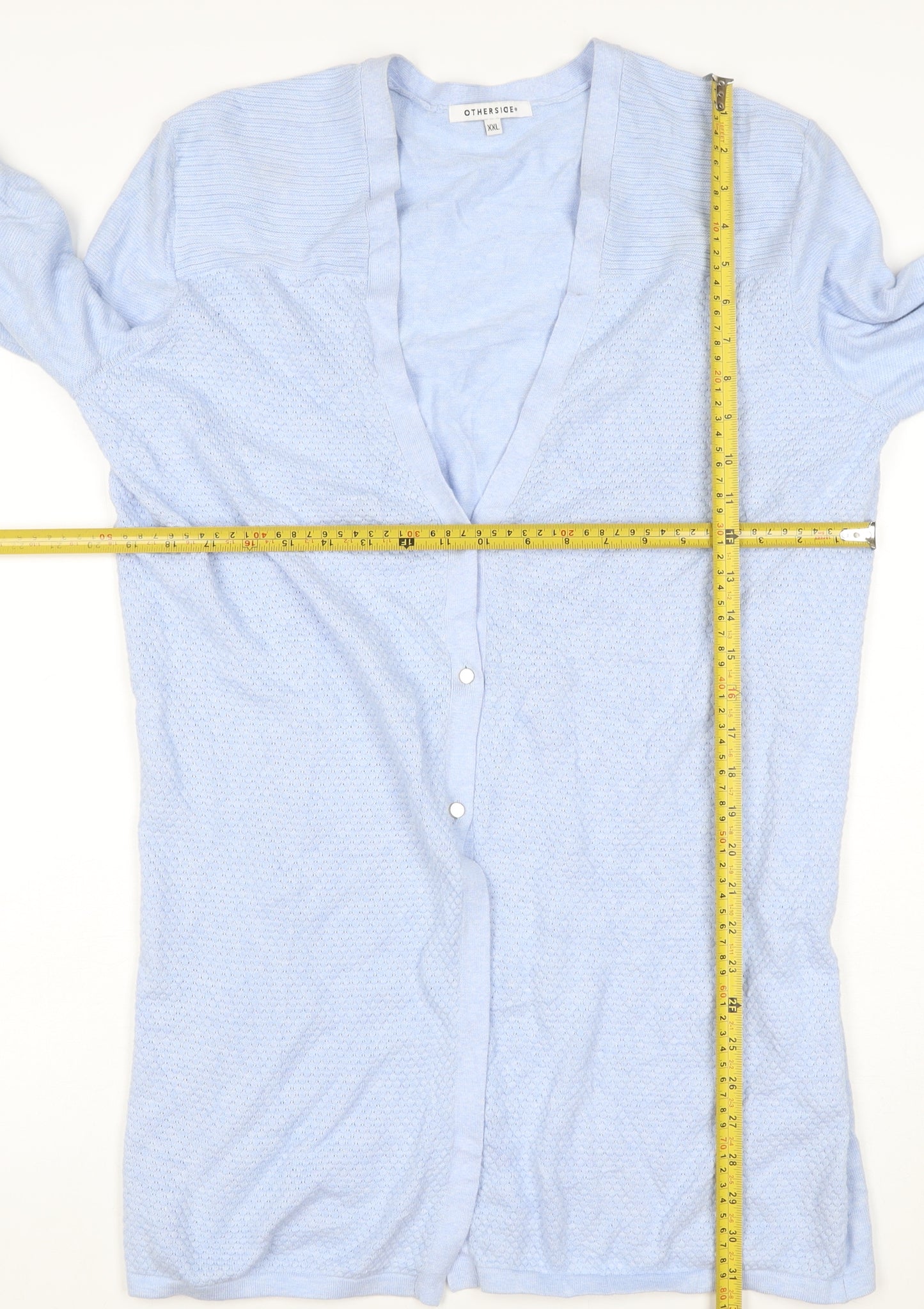 Otherside Women Blue 2XL Long Sleeve V-Neck Button Knit Cardigan