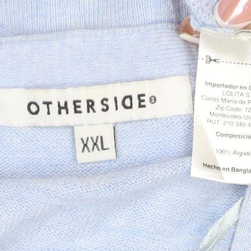 Otherside Women Blue 2XL Long Sleeve V-Neck Button Knit Cardigan
