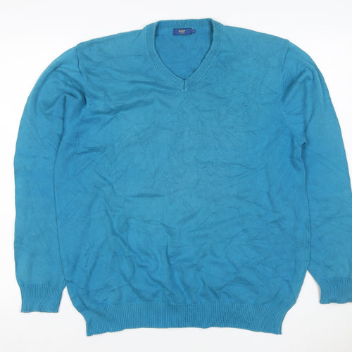 Cotton Traders Women’s Blue L V-Neck Cotton Knit Pullover Jumper
