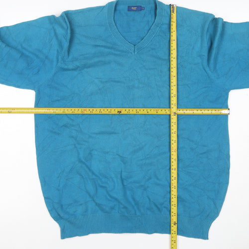 Cotton Traders Women’s Blue L V-Neck Cotton Knit Pullover Jumper