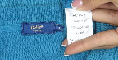 Cotton Traders Women’s Blue L V-Neck Cotton Knit Pullover Jumper