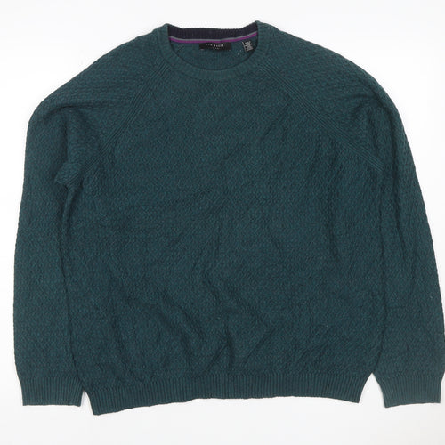 Ted Baker Men's Green L Textured Knit Crew Neck Pullover Jumper