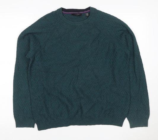 Ted Baker Men's Green L Textured Knit Crew Neck Pullover Jumper