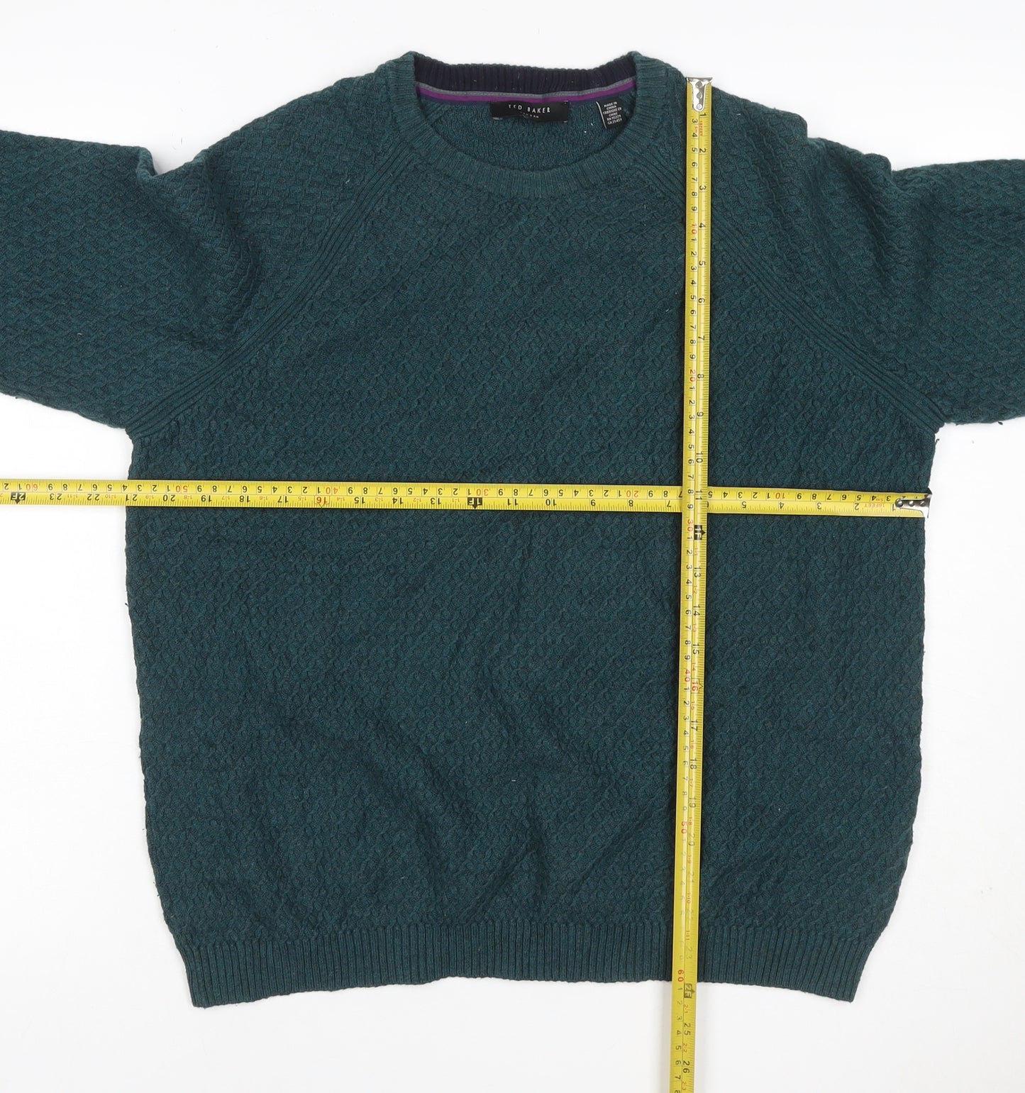 Ted Baker Men's Green L Textured Knit Crew Neck Pullover Jumper