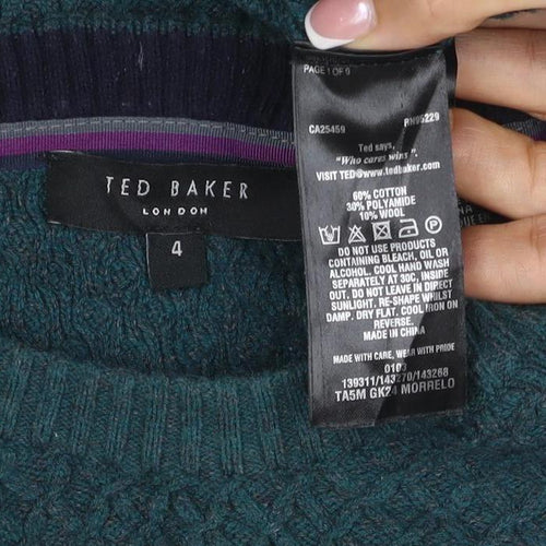 Ted Baker Men's Green L Textured Knit Crew Neck Pullover Jumper