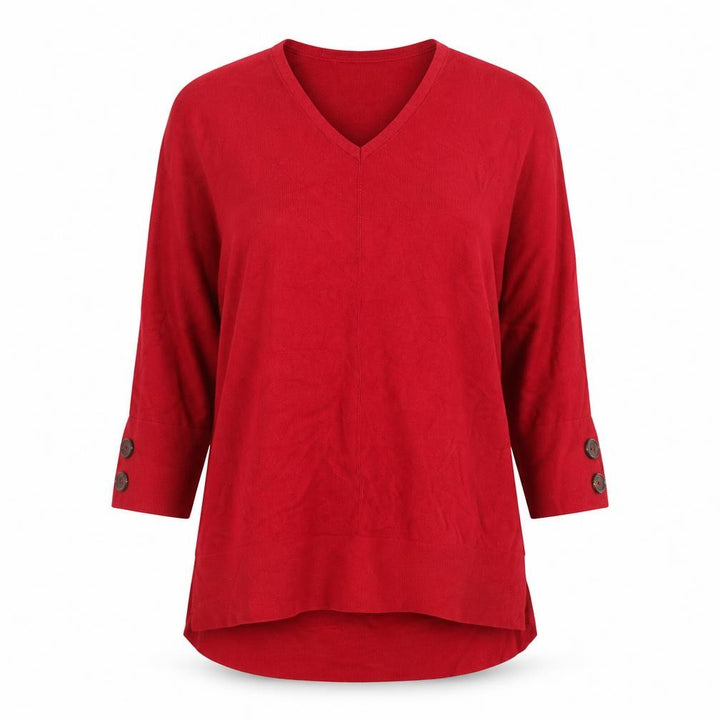 Monsoon Women Red Cashmere V-Neck Button Cuff Tunic Jumper Size S