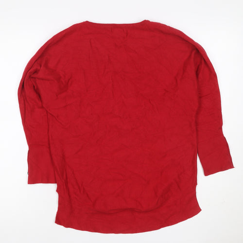 Monsoon Women Red Cashmere V-Neck Button Cuff Tunic Jumper Size S