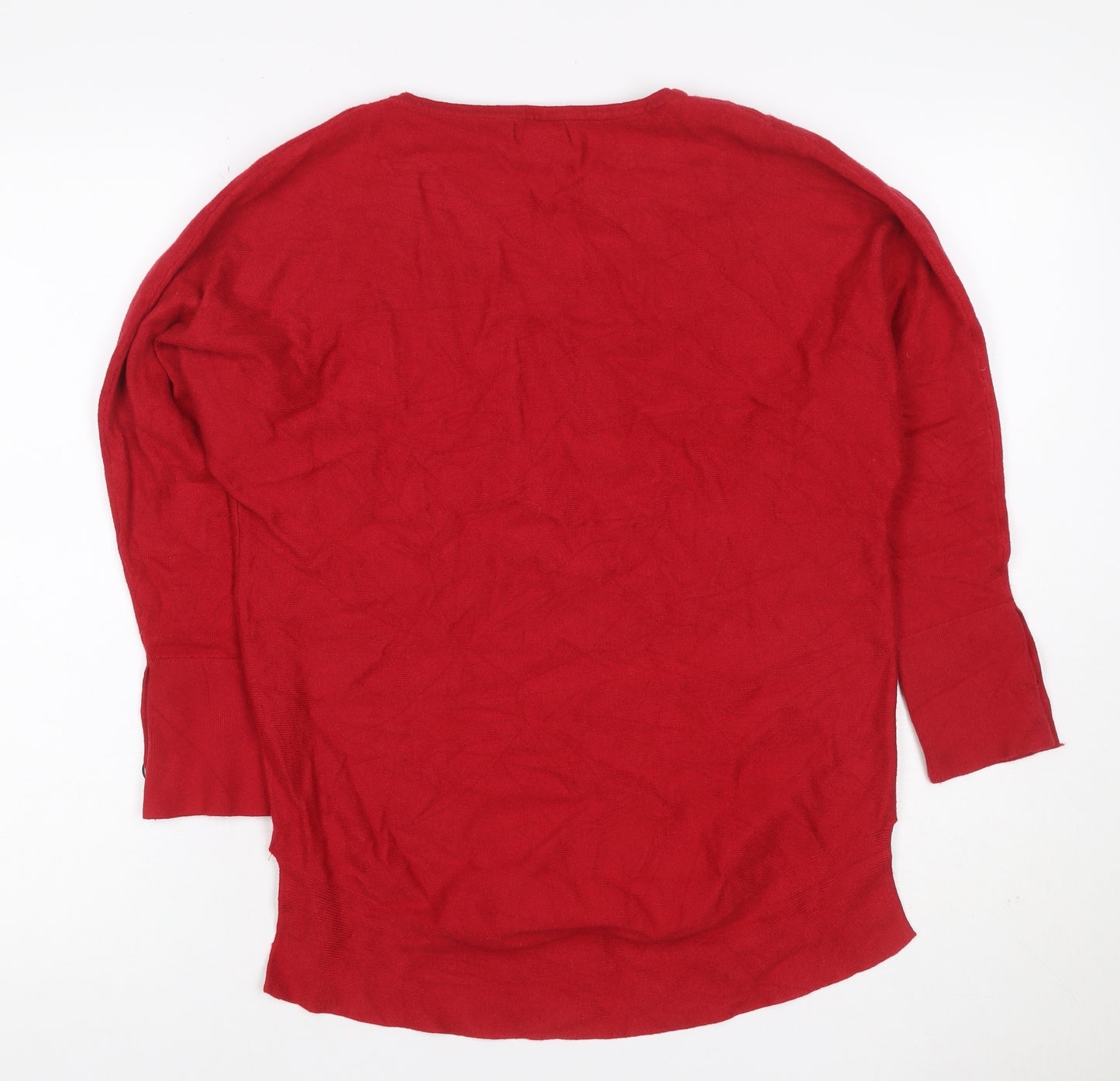 Monsoon Women Red Cashmere V-Neck Button Cuff Tunic Jumper Size S