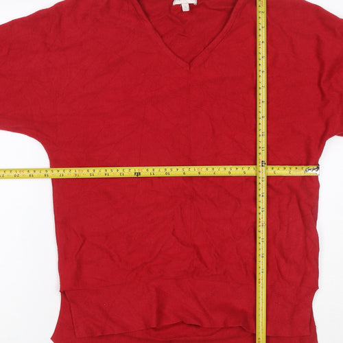 Monsoon Women Red Cashmere V-Neck Button Cuff Tunic Jumper Size S