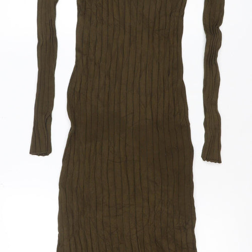 H&M Women’s Green S Cable Knit High Neck Midi Jumper Dress