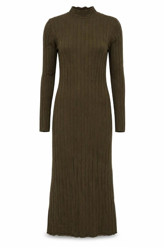 Front view of H&M Women’s Green S Cable Knit High Neck Midi Jumper Dress