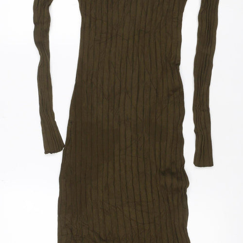 H&M Women’s Green S Cable Knit High Neck Midi Jumper Dress