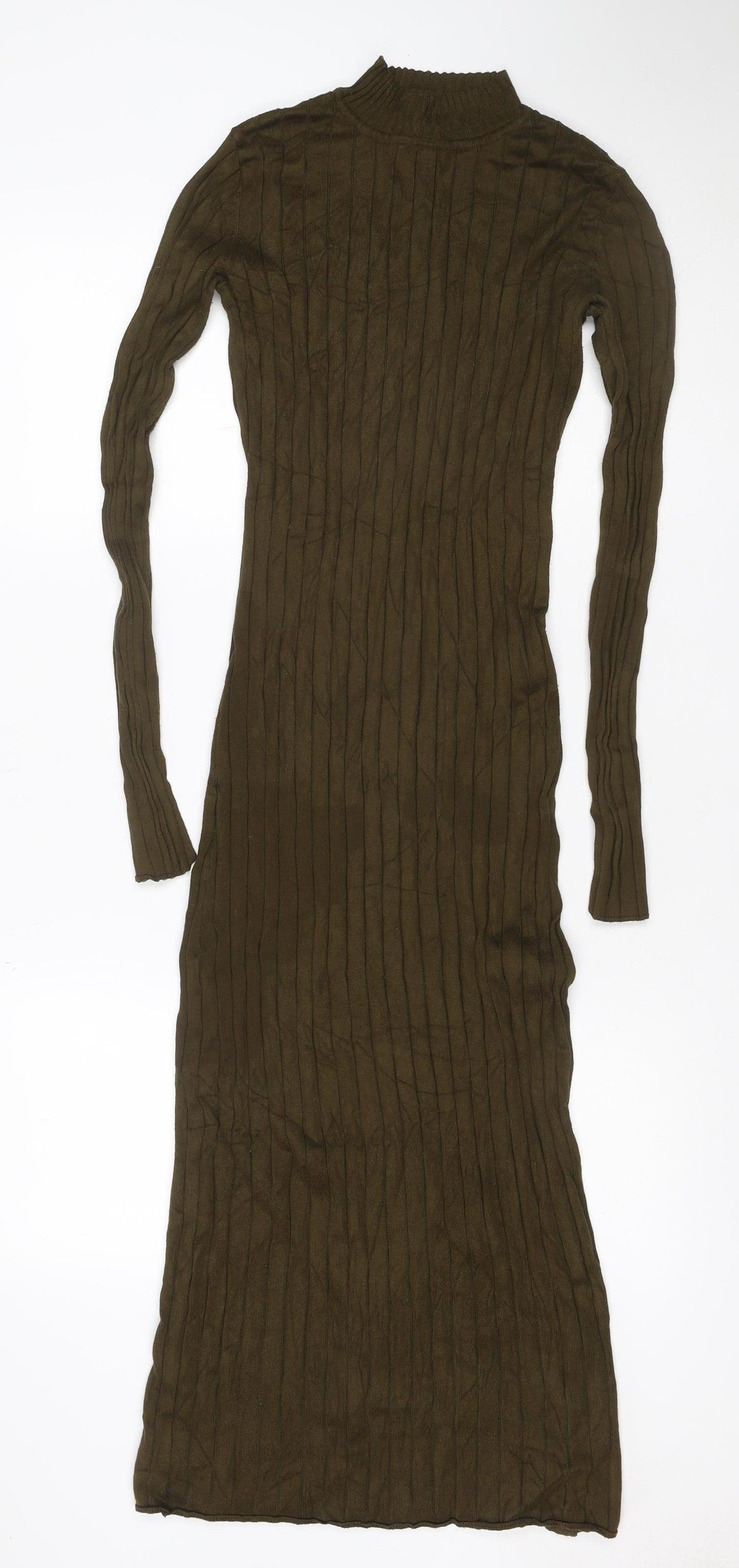 H&M Women’s Green S Cable Knit High Neck Midi Jumper Dress