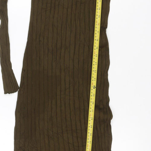 H&M Women’s Green S Cable Knit High Neck Midi Jumper Dress