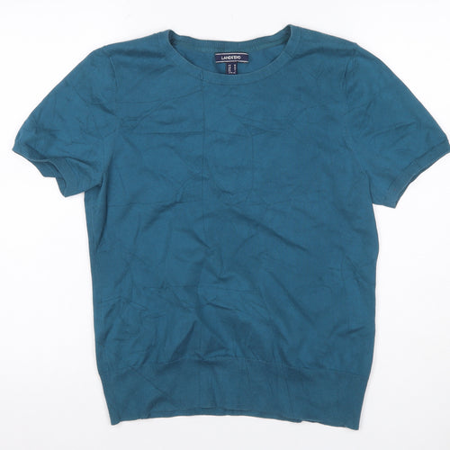 Lands' End Women's Blue M Jersey Knit Short Sleeve Crew Neck Top