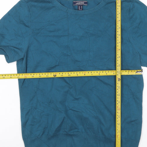 Lands' End Women's Blue M Jersey Knit Short Sleeve Crew Neck Top