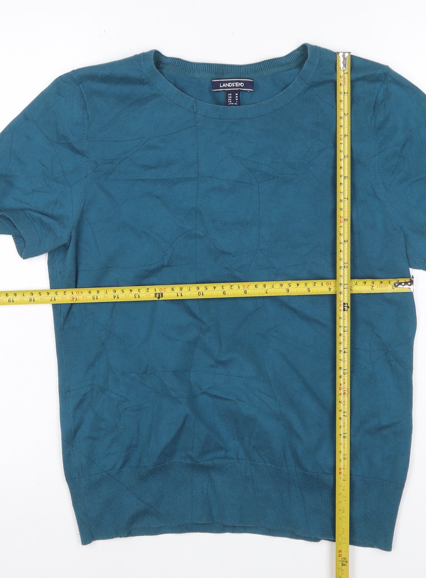 Lands' End Women's Blue M Jersey Knit Short Sleeve Crew Neck Top
