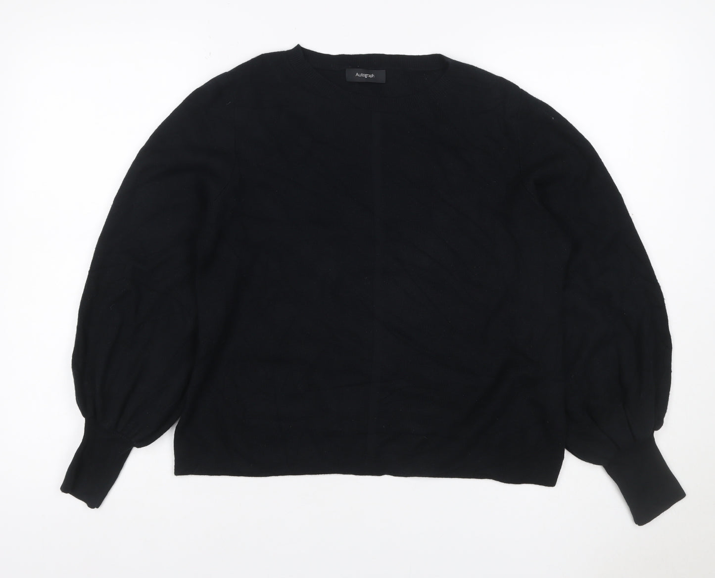 Autograph Women’s Black UK 16 Viscose Blend Crew Neck Balloon Sleeve Jumper