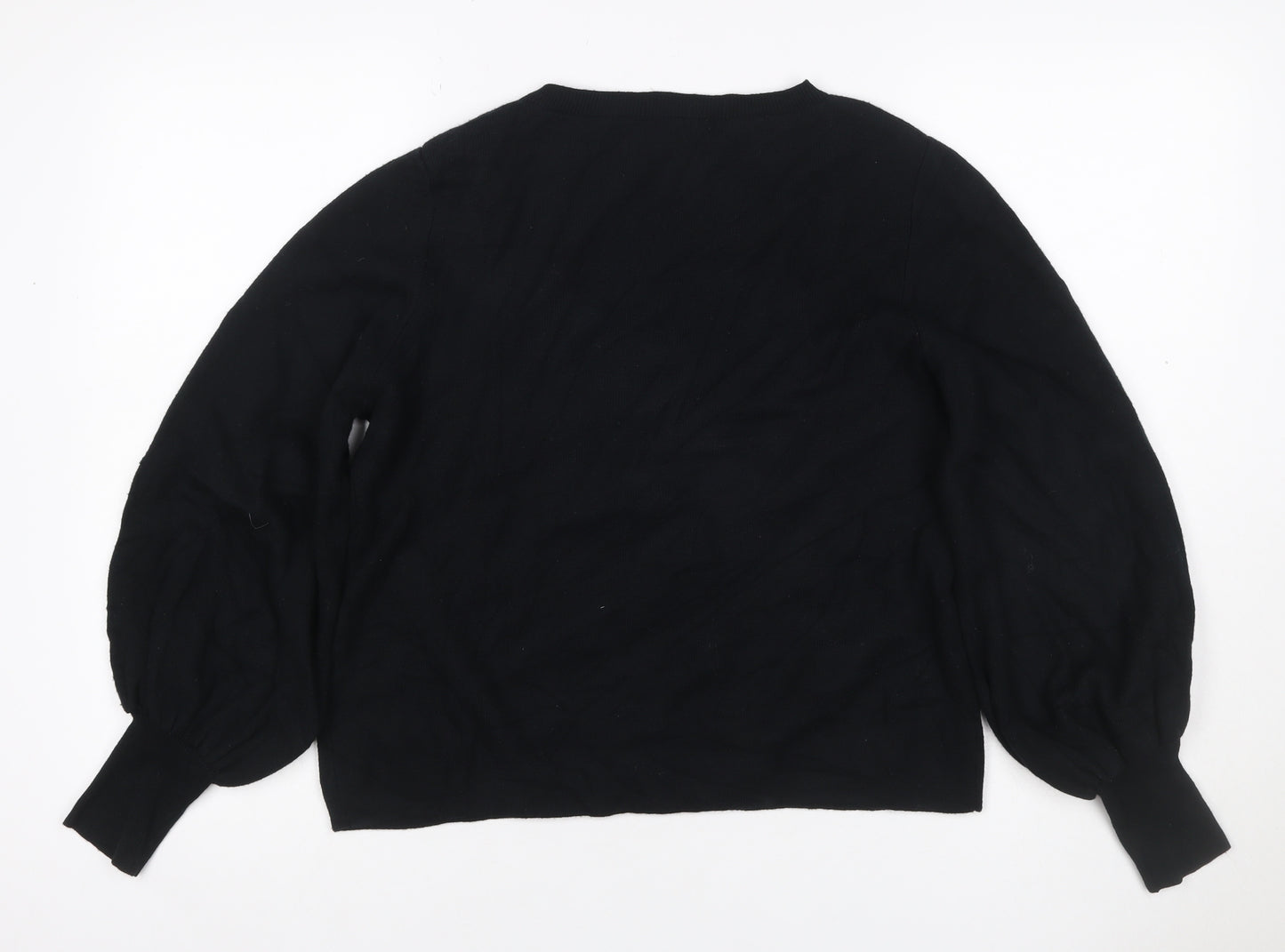 Autograph Women’s Black UK 16 Viscose Blend Crew Neck Balloon Sleeve Jumper
