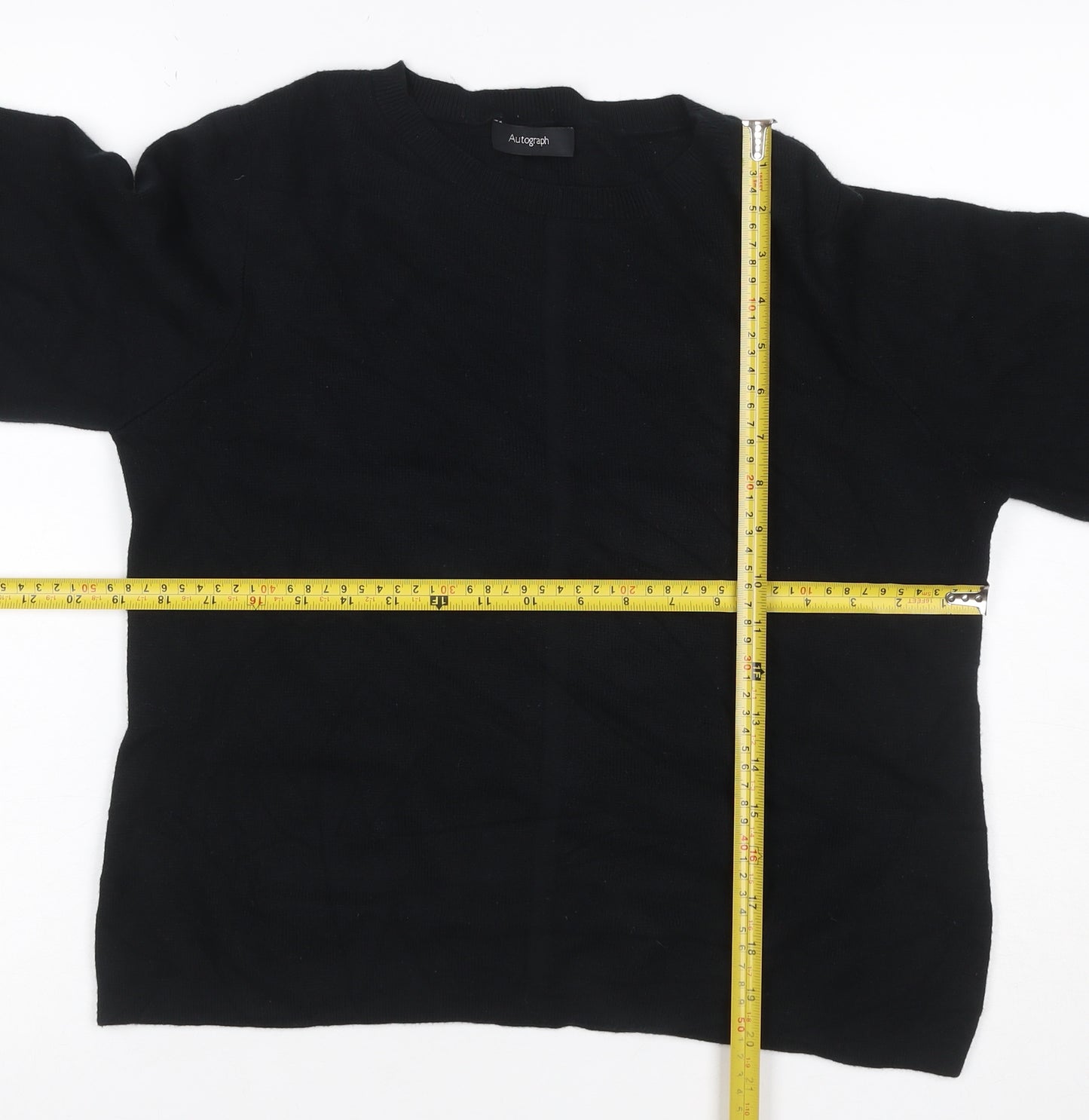 Autograph Women’s Black UK 16 Viscose Blend Crew Neck Balloon Sleeve Jumper