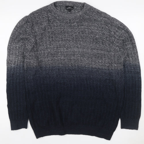 Next Men Black Grey Large Cable Knit Crew Neck Cotton Pullover Jumper