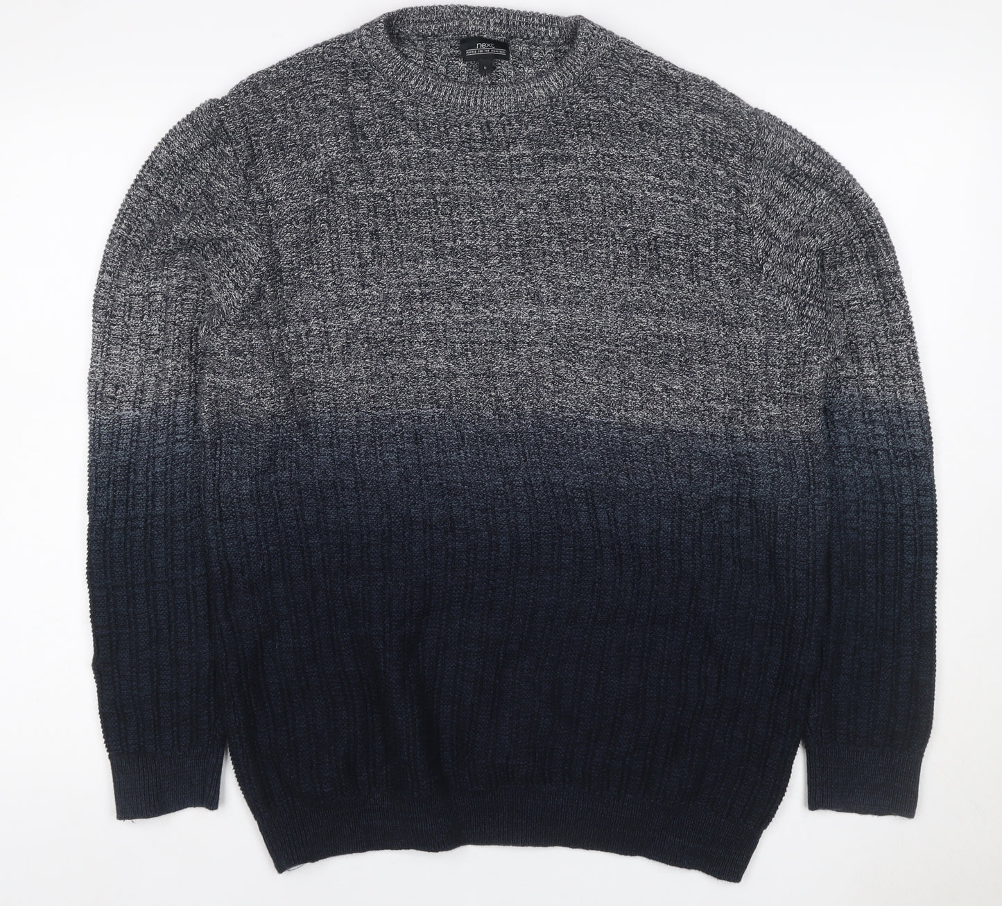 Next Men Black Grey Large Cable Knit Crew Neck Cotton Pullover Jumper