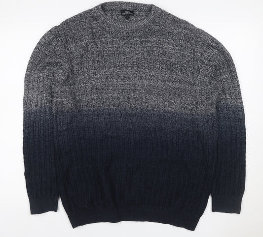 Next Men Black Grey Large Cable Knit Crew Neck Cotton Pullover Jumper