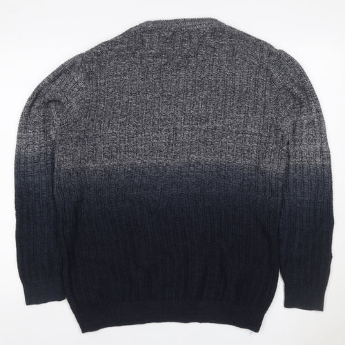 Next Men Black Grey Large Cable Knit Crew Neck Cotton Pullover Jumper