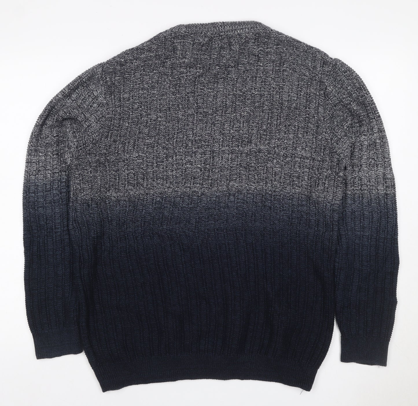 Next Men Black Grey Large Cable Knit Crew Neck Cotton Pullover Jumper