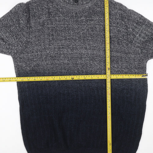 Next Men Black Grey Large Cable Knit Crew Neck Cotton Pullover Jumper