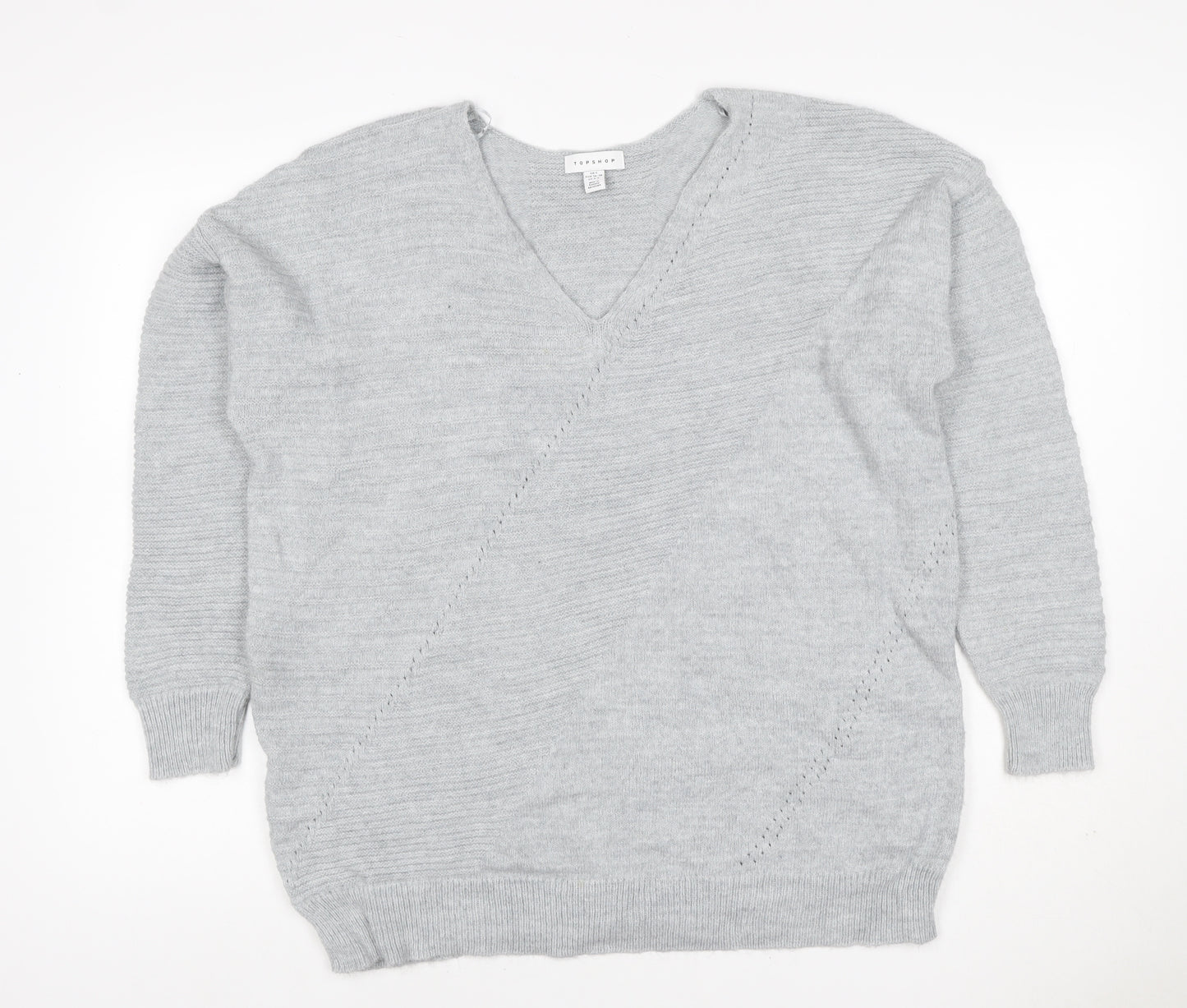Topshop Women Grey S V-Neck Oversized Knit Pullover Jumper