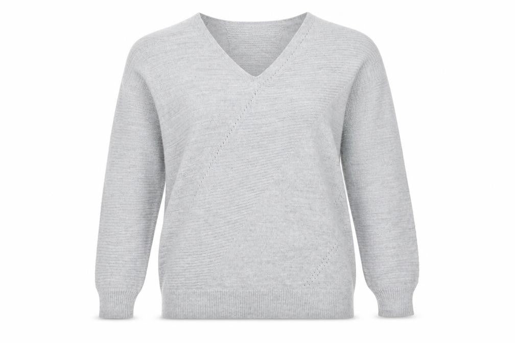 Topshop Women Grey S V-Neck Oversized Knit Pullover Jumper