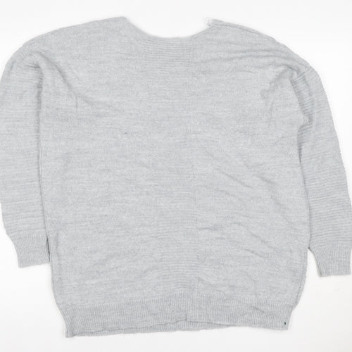 Topshop Women Grey S V-Neck Oversized Knit Pullover Jumper