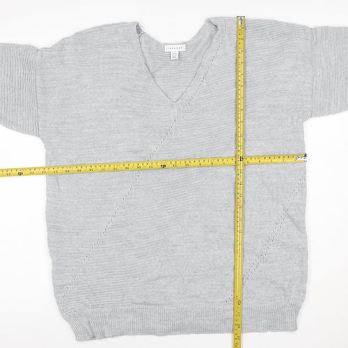 Topshop Women Grey S V-Neck Oversized Knit Pullover Jumper