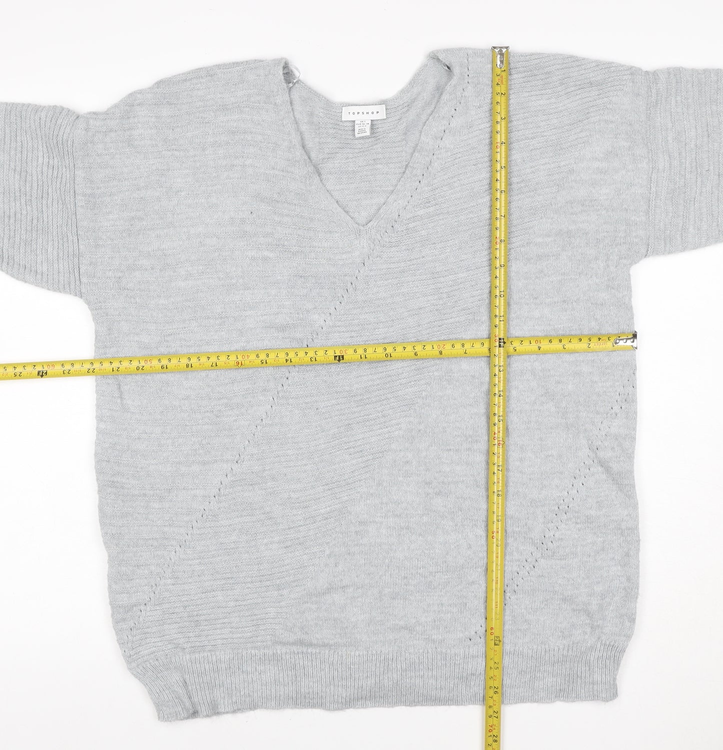 Topshop Women Grey S V-Neck Oversized Knit Pullover Jumper