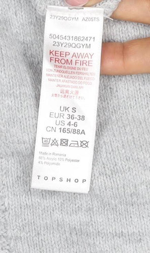 Topshop Women Grey S V-Neck Oversized Knit Pullover Jumper