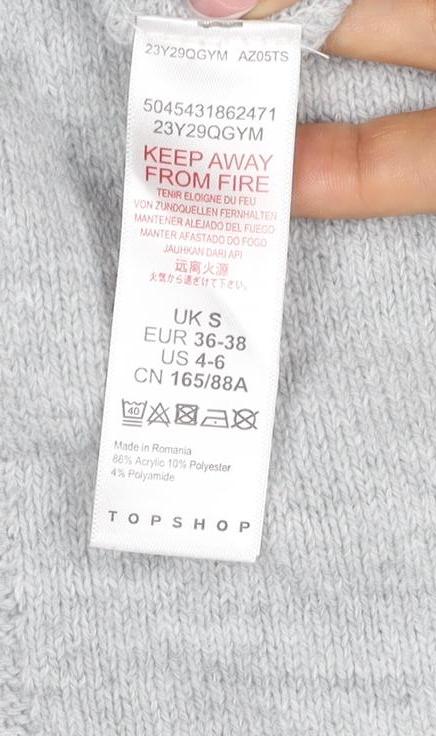Topshop Women Grey S V-Neck Oversized Knit Pullover Jumper