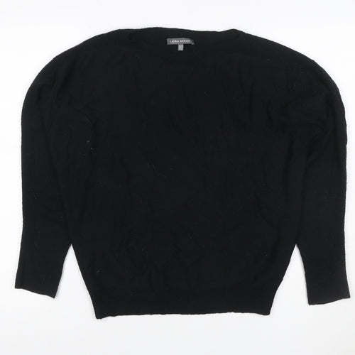 Laura Ashley Women Black UK 12 Merino Wool Crew Neck Jumper