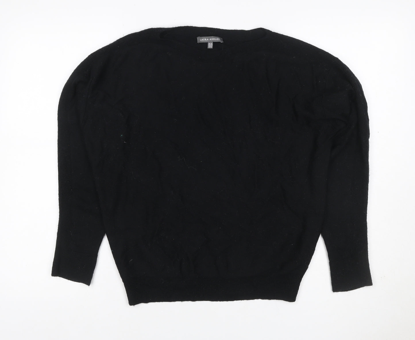 Laura Ashley Women Black UK 12 Merino Wool Crew Neck Jumper