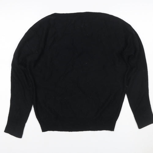 Laura Ashley Women Black UK 12 Merino Wool Crew Neck Jumper