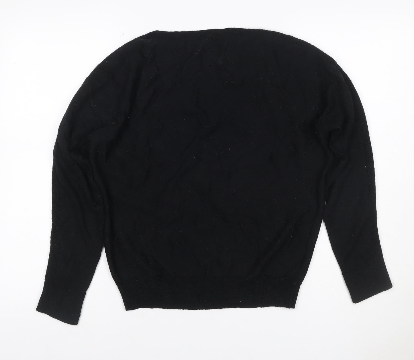 Laura Ashley Women Black UK 12 Merino Wool Crew Neck Jumper