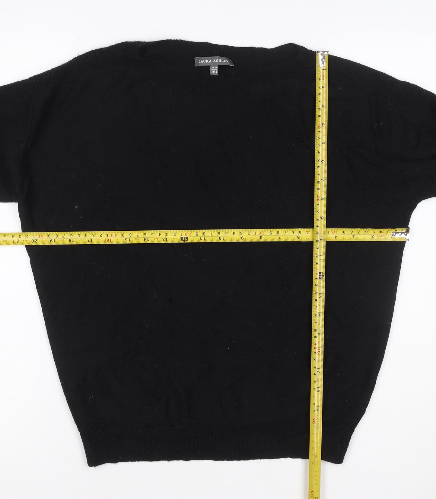 Laura Ashley Women Black UK 12 Merino Wool Crew Neck Jumper