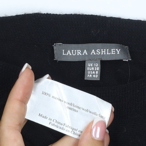 Laura Ashley Women Black UK 12 Merino Wool Crew Neck Jumper
