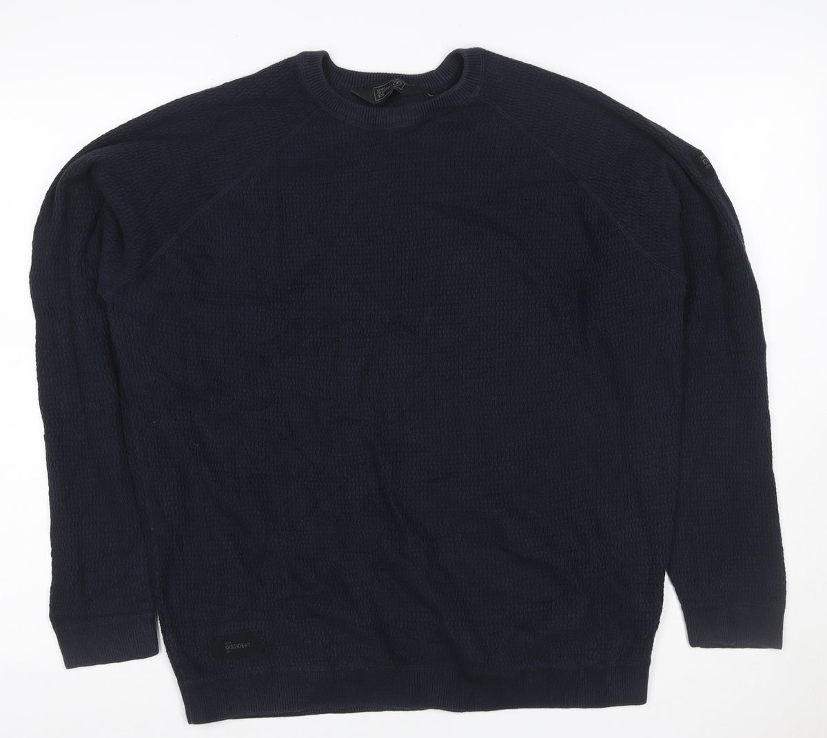 Back view of Dissident Men’s Navy Blue 3XL Crew Neck Knit jumper Logo