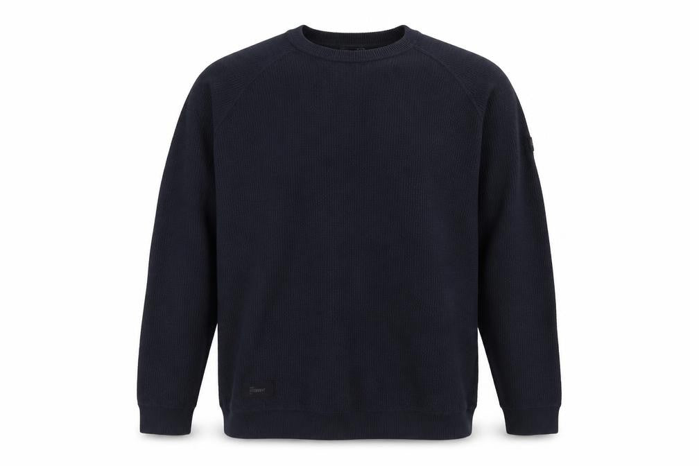 Front view of Dissident Men’s Navy Blue 3XL Crew Neck Knit jumper Logo